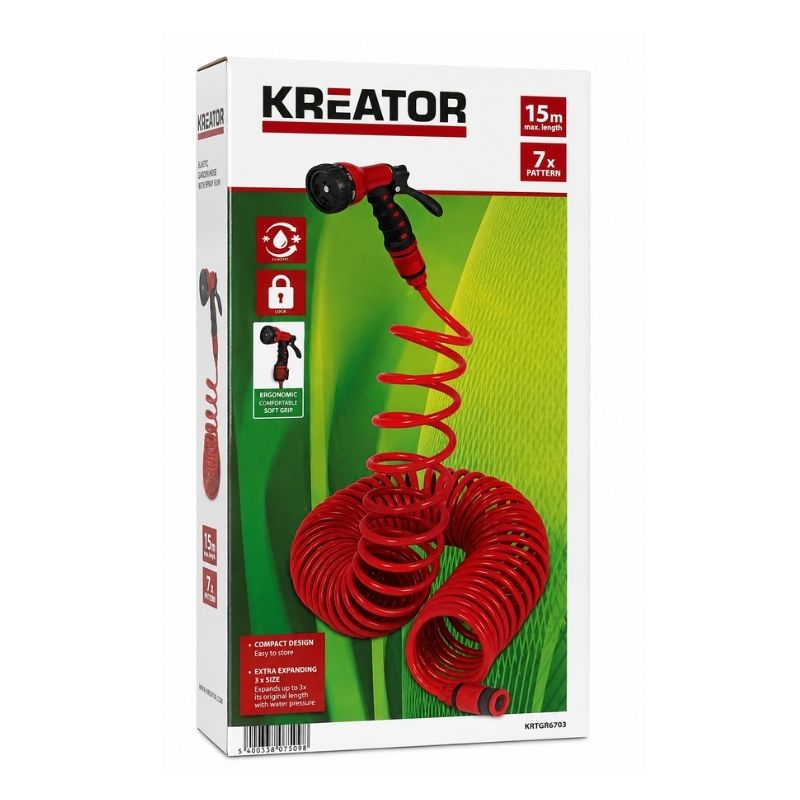 Tuyau Flexible 15 m et Pistolet 7 Jets KRTGR6703 Kreator